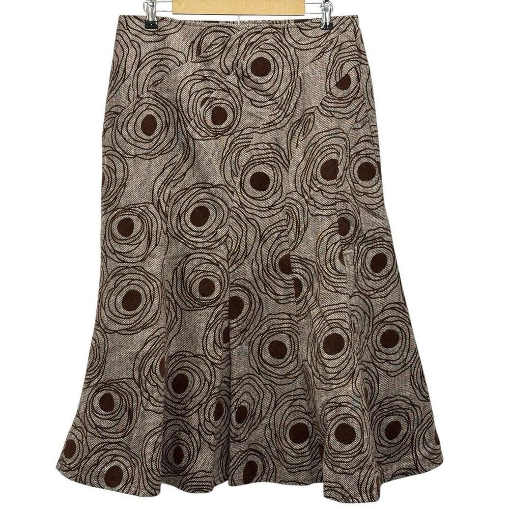Modelia Brown Wool Blend A-Line Skirt – Circle Print, Size XXL, 33” Long